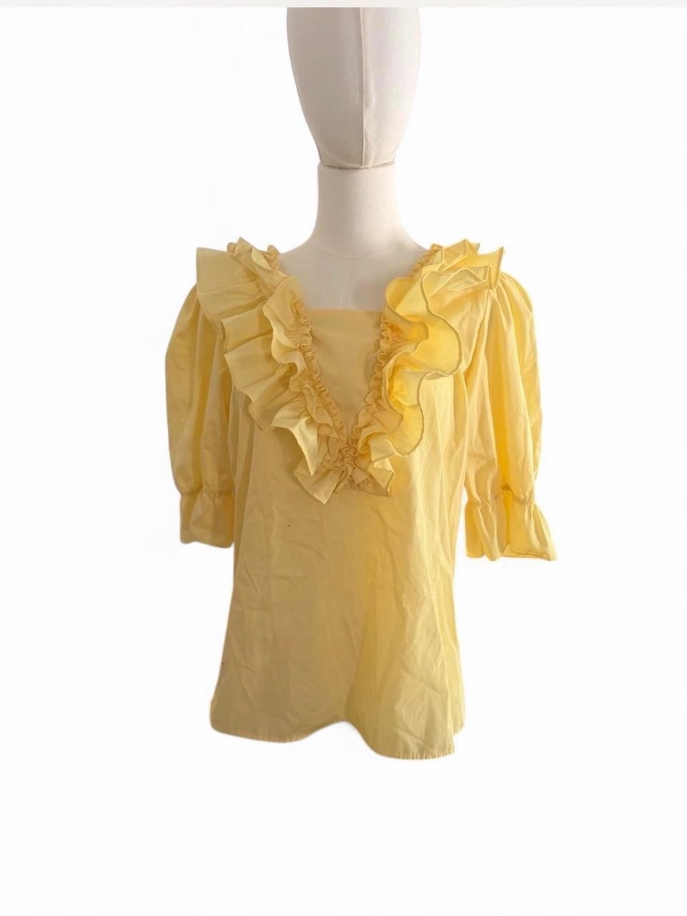Yellow Ruffle V-Neck Women's Top